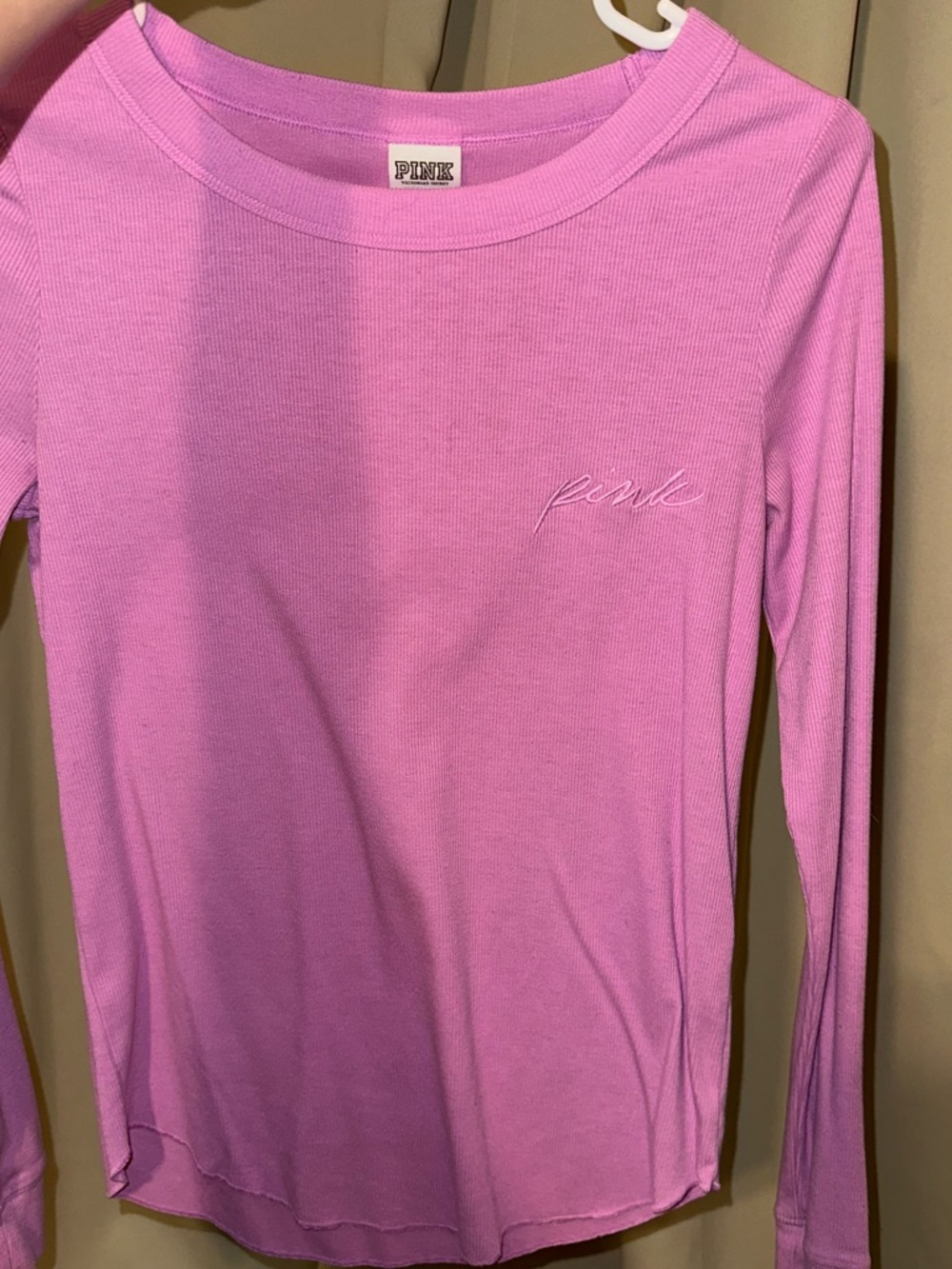 PINK Victoria's Secret Lavender-Pink Ribbed Long Sleeve Top